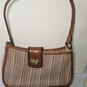 Brown Woven Heart-Accent Shoulder Bag